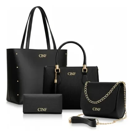 🔥 Kit Bolsas Feminina Sacola Transversal Tira Colo Carteira Cor Preta Liso Ouro Preto