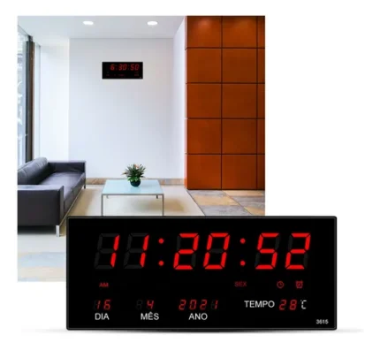 🔥 Relógio De Parede Grande Led Digital P/ Academia Hospital Preto