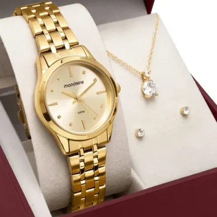 🔥 Kit Relógio Mondaine 32611lpmkde1k1 Dourado + Colar E Brincos